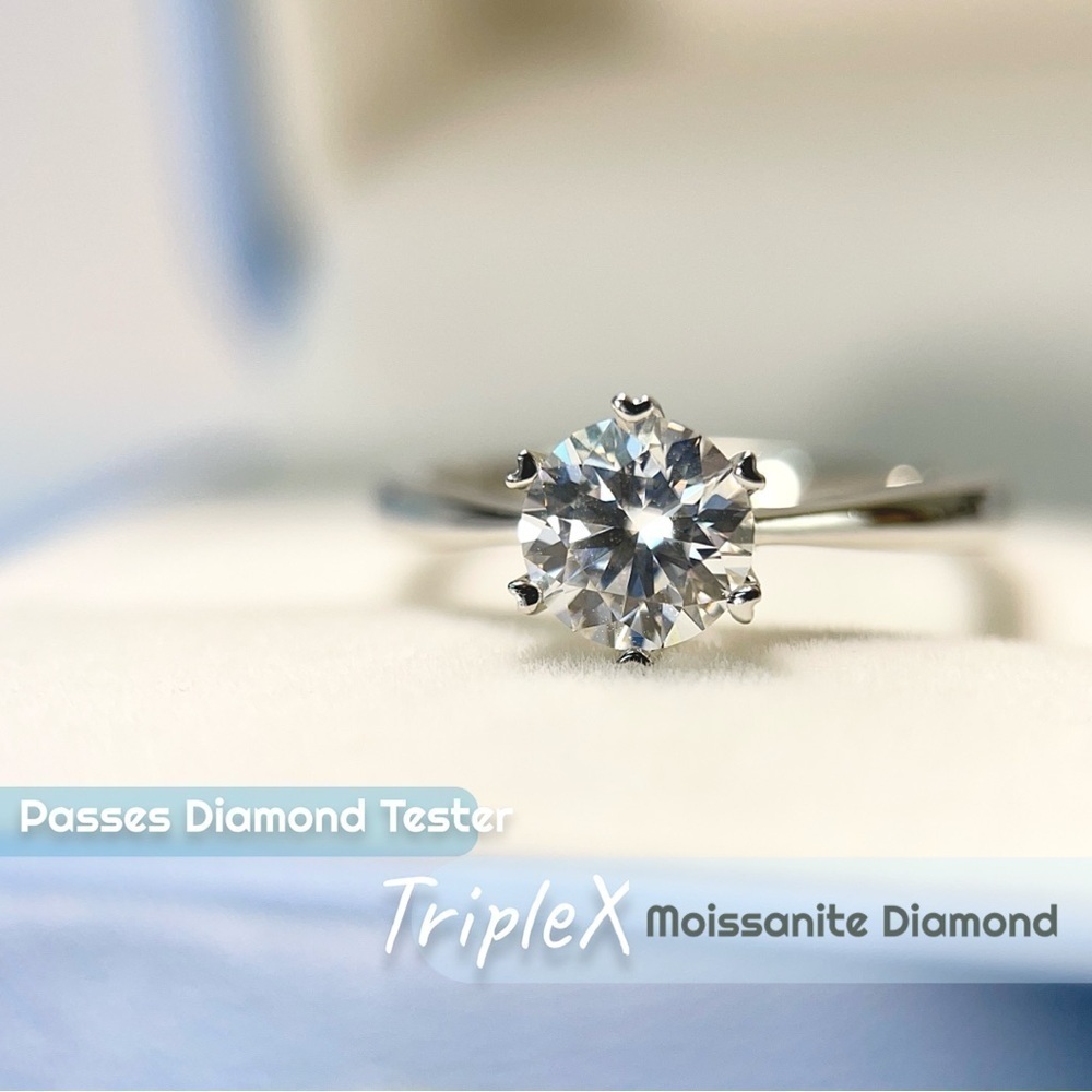 S925 1ctw Moissanite Solitaire Round Cut Six Prong Engagement Ring 18K Plated - Picture 5 of 11
